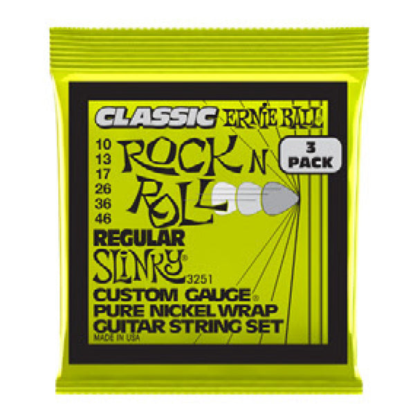 Ernie Ball Regular Slinky Classic Rock & Roll Pure Electric Strings 3 Pack 10-46 - 3251EB