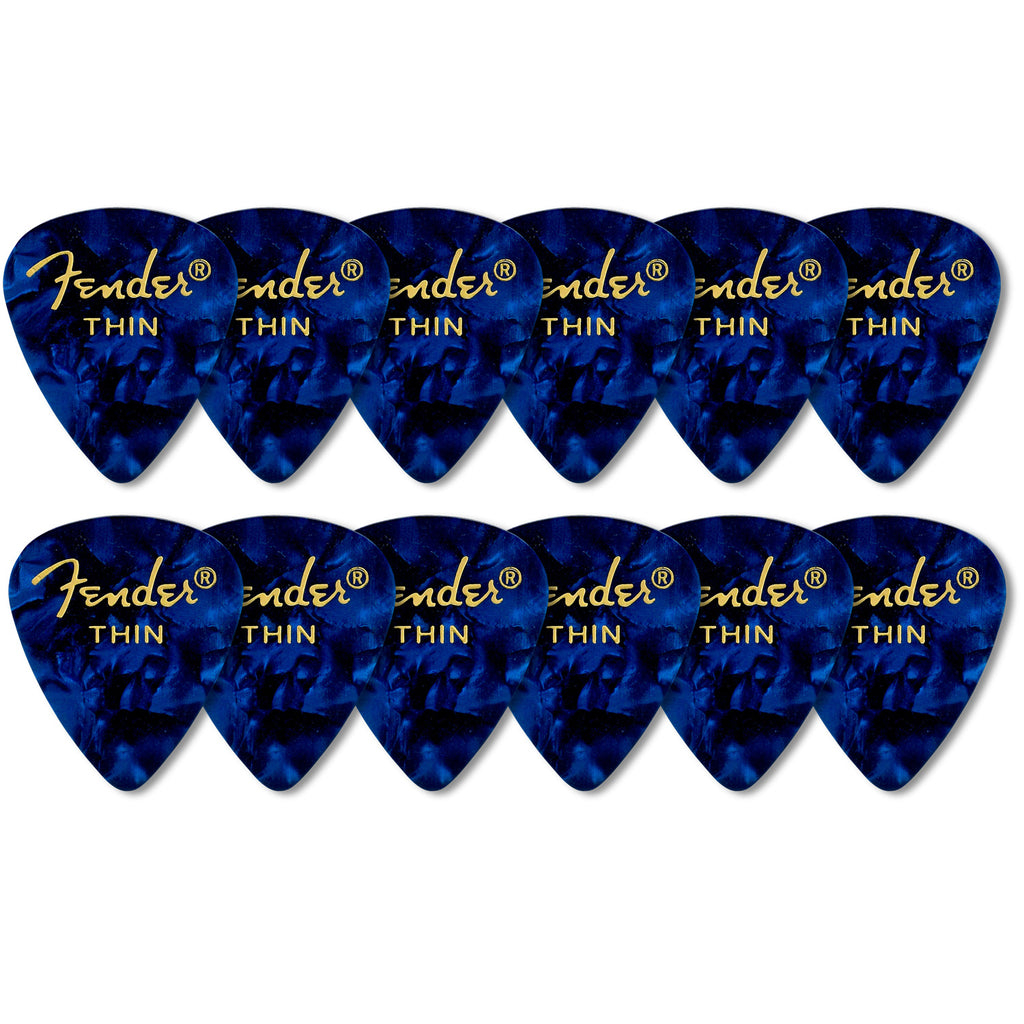 Fender Premium Celluloid 351 Shape Picks Thin Blue Moto 12 Pack - 1980351702