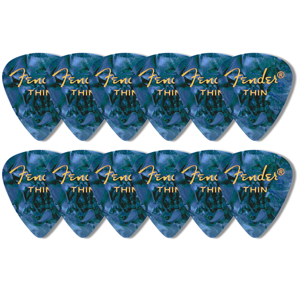 Fender Thin Premium Celluloid 351 Shape Picks Thin Ocean Turquoise 12 Pack - 1980351708