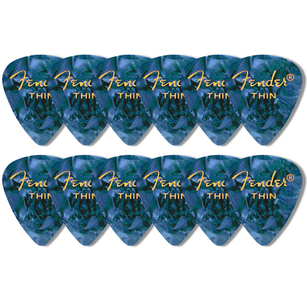 Fender Thin Premium Celluloid 351 Shape Picks Thin Ocean Turquoise 12 Pack - 1980351708