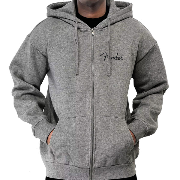 Fender Spaghetti Small Logo Zip Front Hoodie Athletic Gray XL - 9113300606