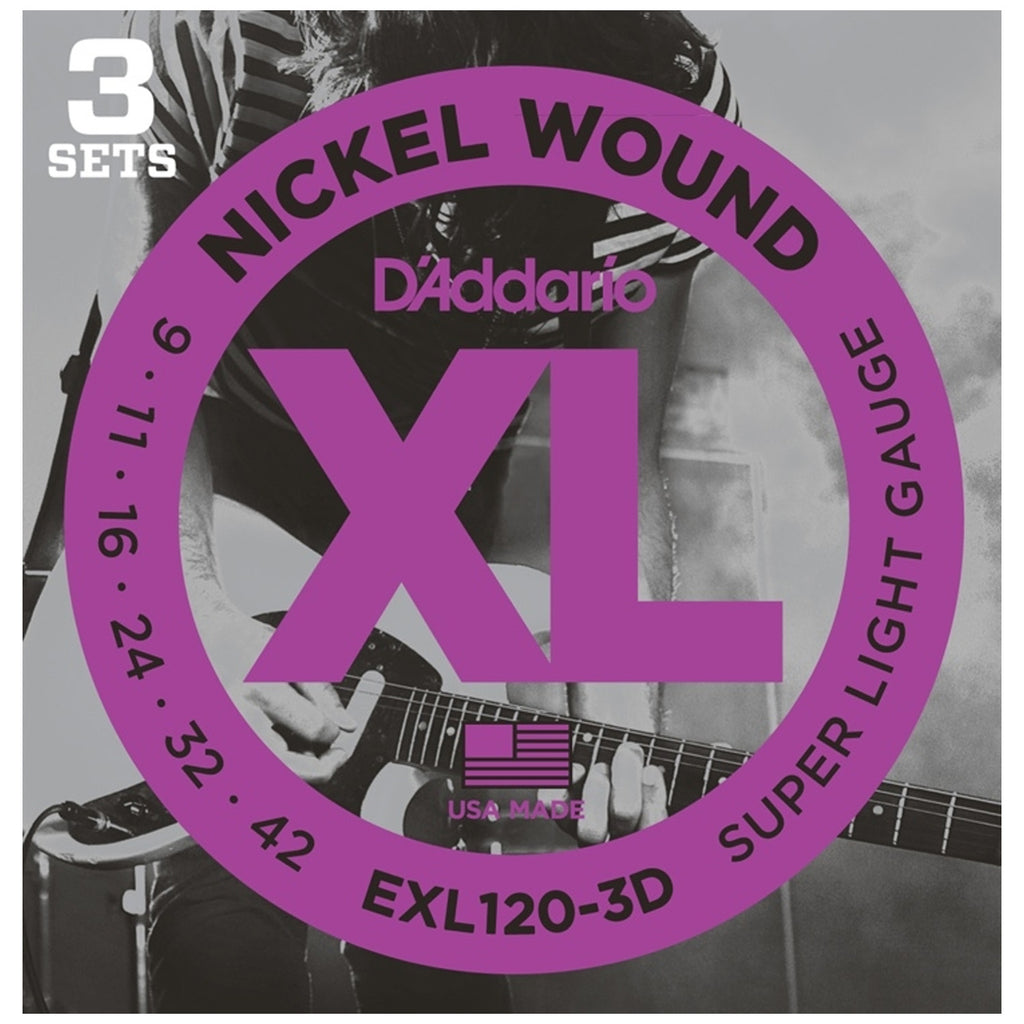 D'addario Nickel Plated Steel Wound Electric Strings 009/042 | 3 Pack - EXL1203D