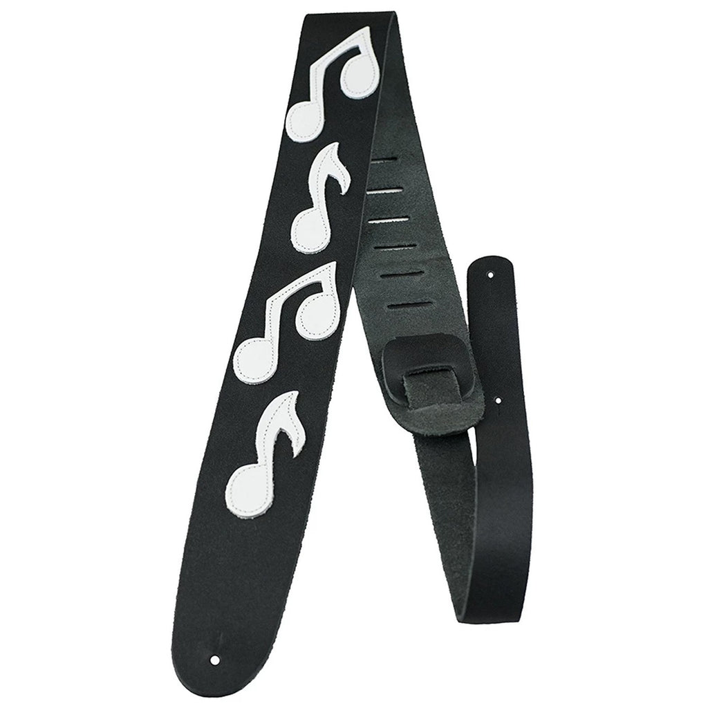 D'addario Icon Collection Leather Guitar Strap Black w/ White Notes - 25LIC01