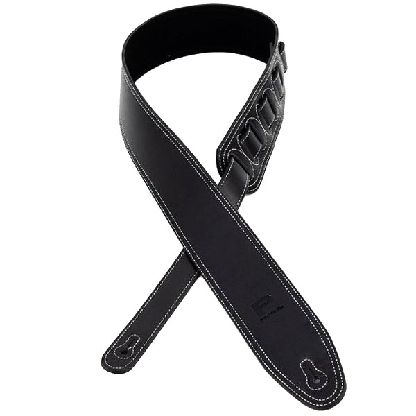 Profile 2.5 Inch Leather Guitar Strap Black w/White Stitching - PGSLS7000BK