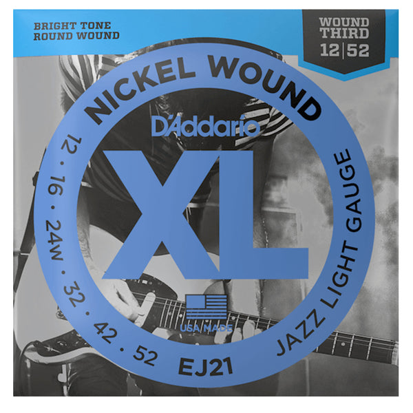 D'addario Nickel wound Jazz Light 12 to 52 Electric Strings - EJ21