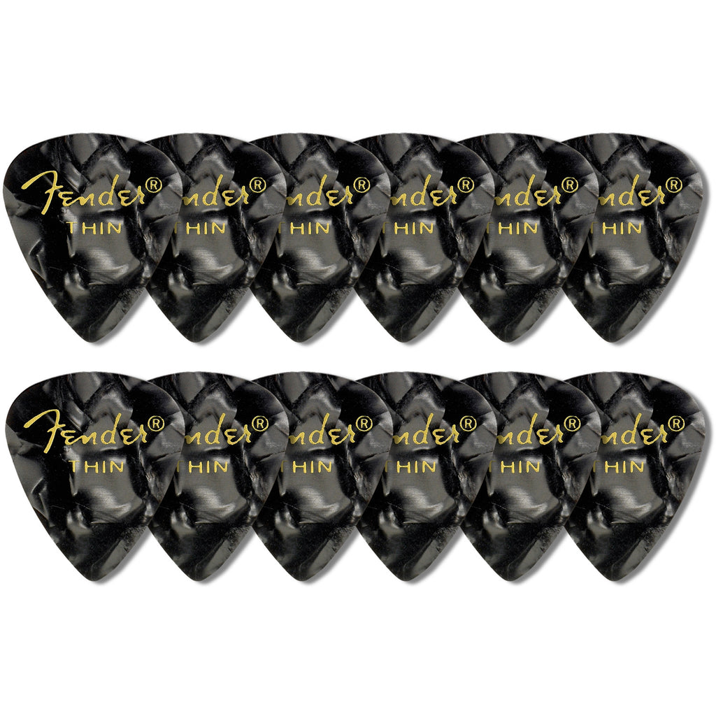 Fender Thin Premium Celluloid 351 Shape Picks Black Moto 12 Pack - 1980351743