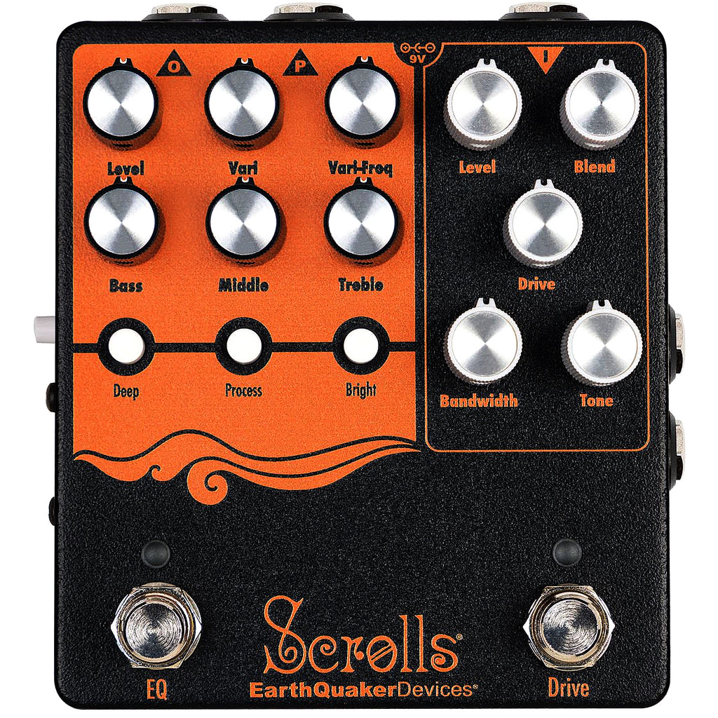EarthQuaker Scrolls Bass Odyssey Analog Bass Preamp Variable EQ Drive & DI Effects Pedal - EQDSCRLV1USA