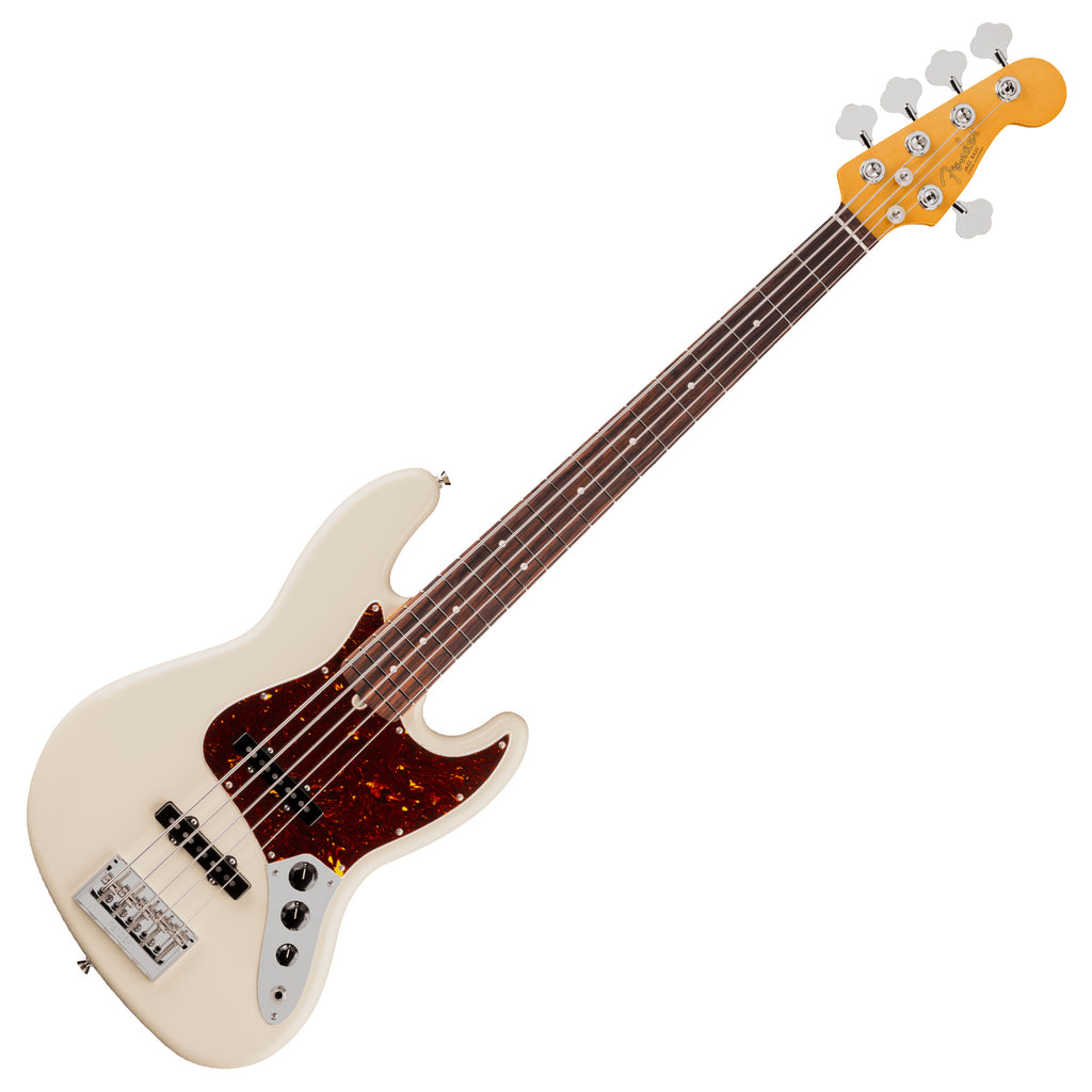 Fender American Professional Jazz Electric Bass V Rosewood in Olympic White w/Case - 0192940705