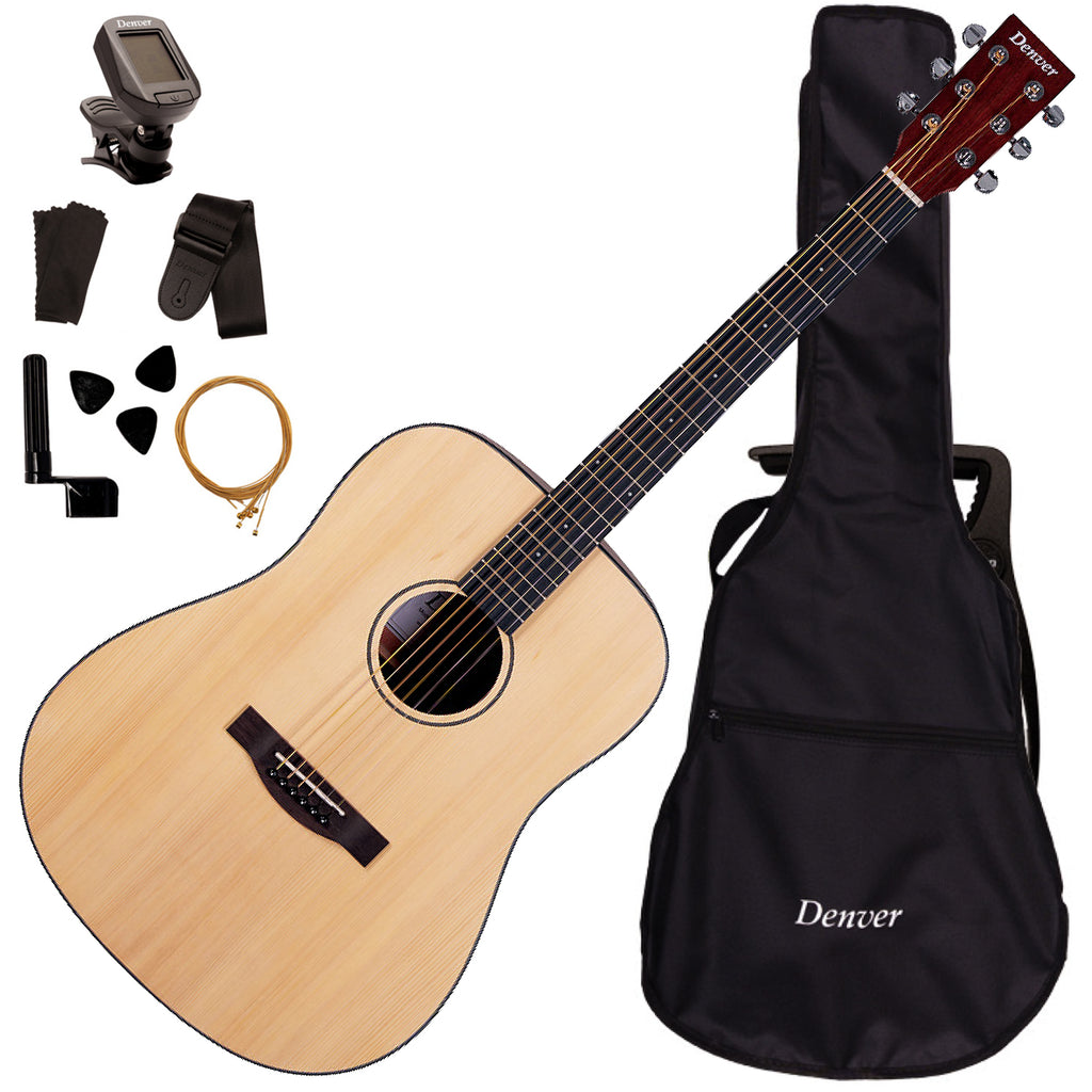 Denver Dreadnought Starter Acoustic Guitar Pack in Natural w/Gig Bag - DENACOUSKIT