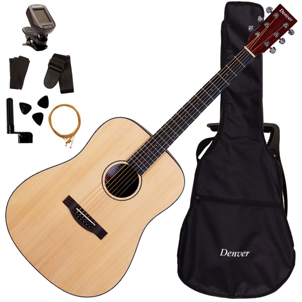 Denver Dreadnought Starter Acoustic Guitar Pack in Natural w/Gig Bag - DENACOUSKIT