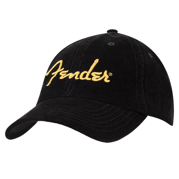 Fender Gold Spaghetti Logo Corduroy Baseball Hat, Black, One Size - 9122421500