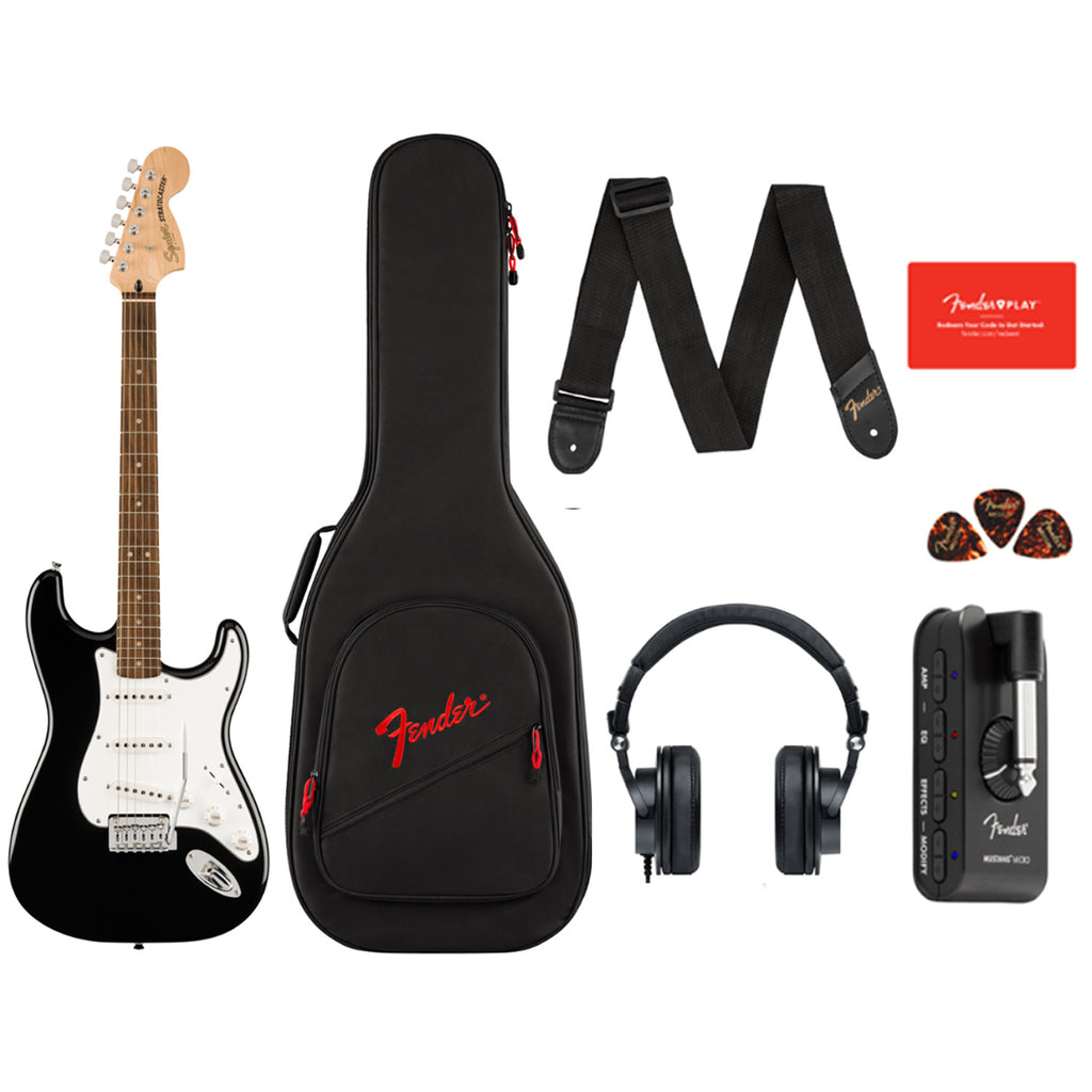Squier Affinity Stratocaster Mustang Micro Pack in Black w/Gigbag - 0372873206