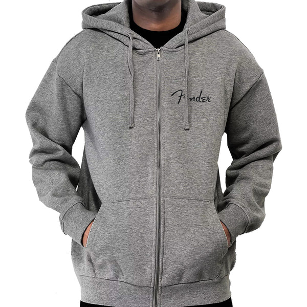 Fender Spaghetti Small Logo Zip Front Hoodie Athletic Gray M - 9113300406