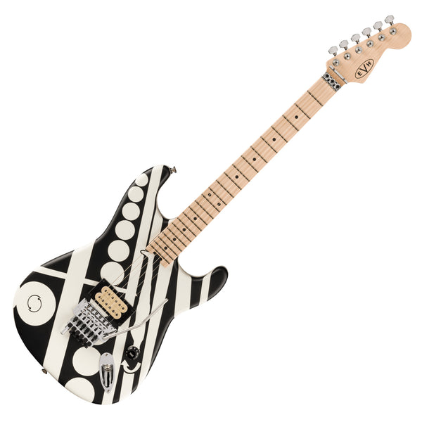 EVH Striped Series Circles Electric Guitar Maple in White and Black - 5107902386