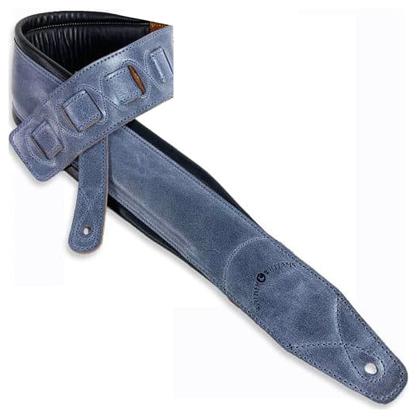 Walker & Williams Premium Extra Wide Double Padded Leather Strap in Washed Denim Blue Finish - C22BLU