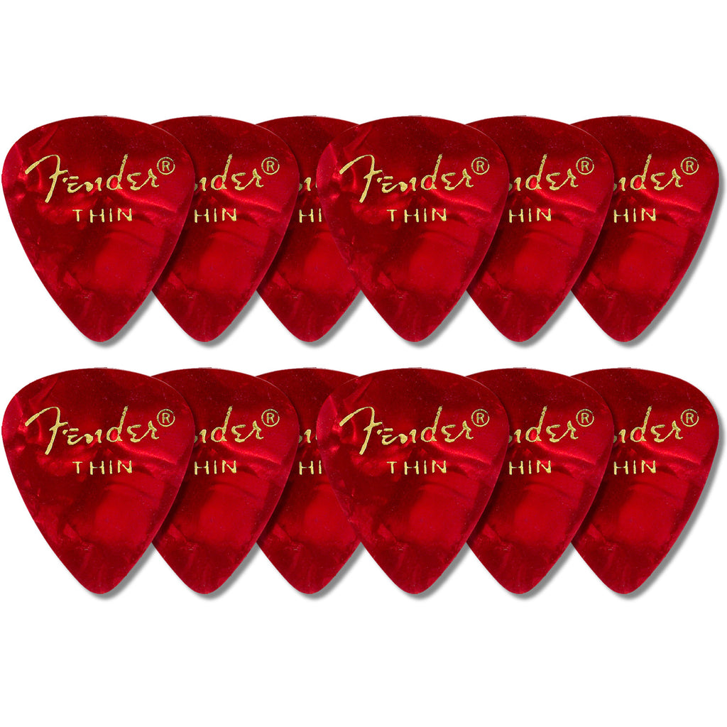 Fender Thin Premium Celluloid Picks Red Moto 351 Shape  12 Pack - 1980351709