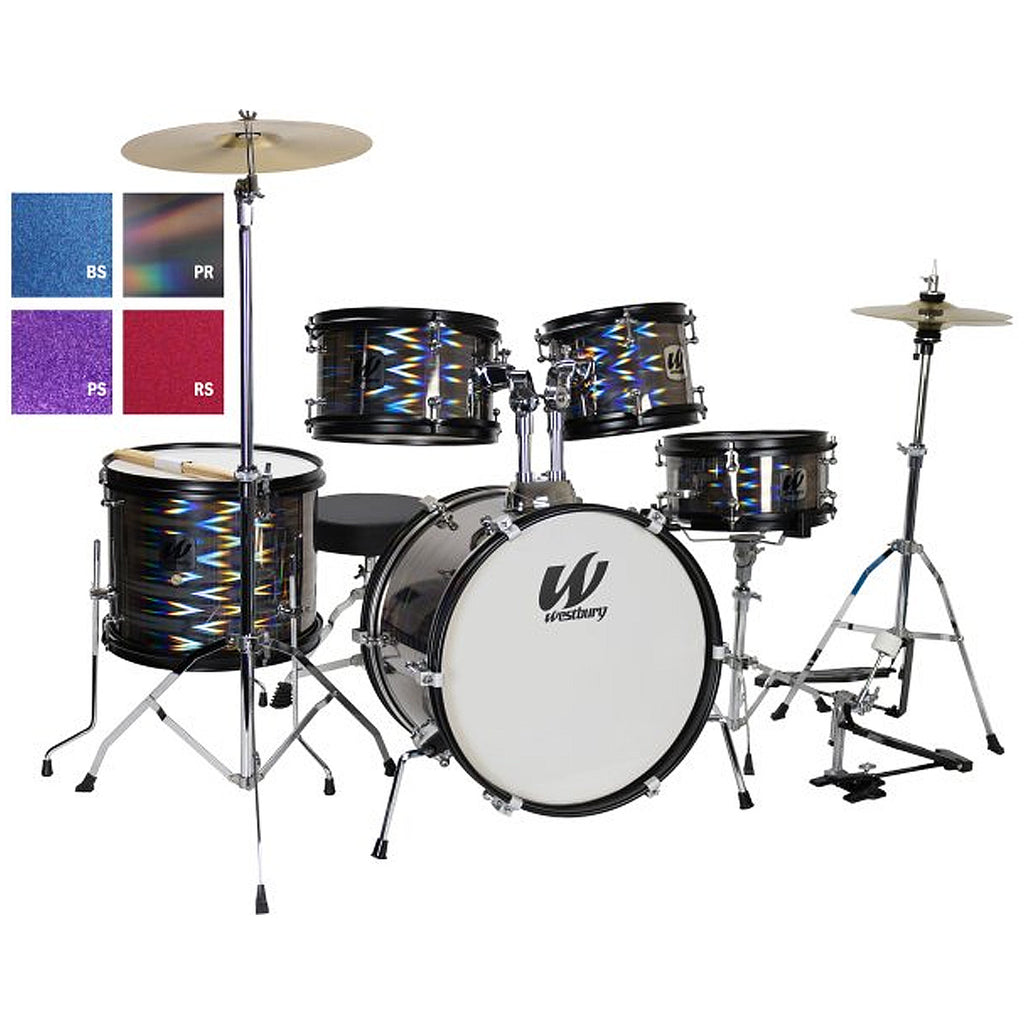 Westbury 5-Piece Junior Drum Set Complete w/Hardware Cymbals & Throne in Red Sparkle Finish - WSTJR5RS