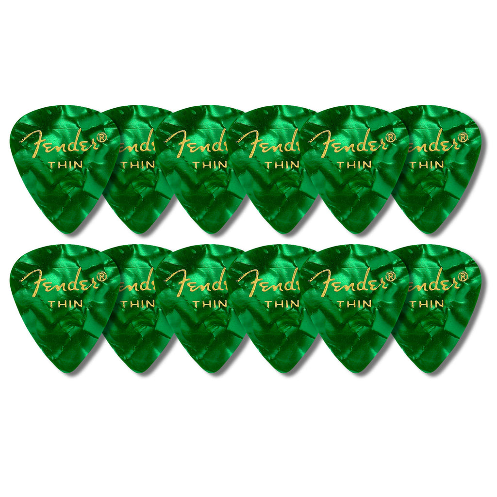 Fender Thin Premium Celluloid Picks Green Moto 351 Shape 12 Pack - 1980351771