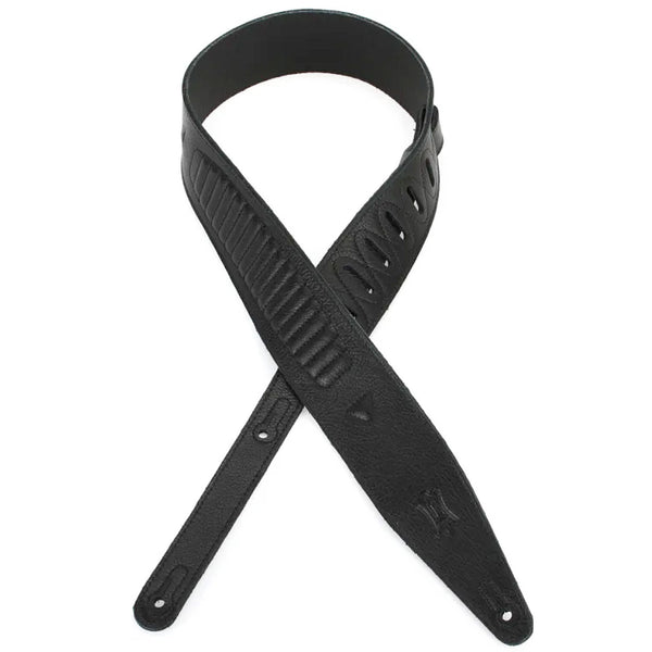 Levys 2 1/2" Garment Leather Guitar Strap with Motorcycle Jacket Inspired Padding in Black - MG317MTOBLK