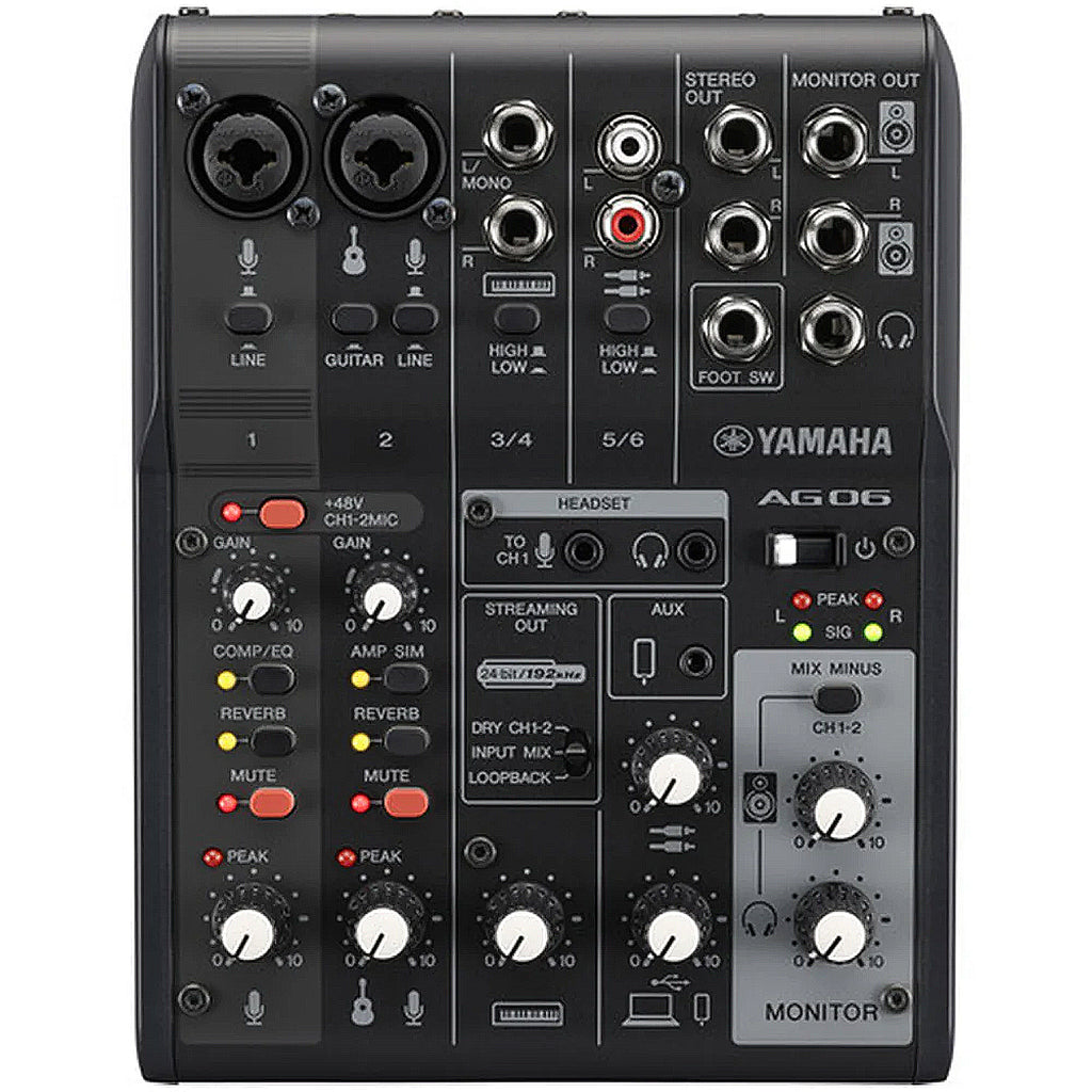 Yamaha 6 Channel Live Streaming Loopback Audio USB Mixer in Black - AG06MK2B