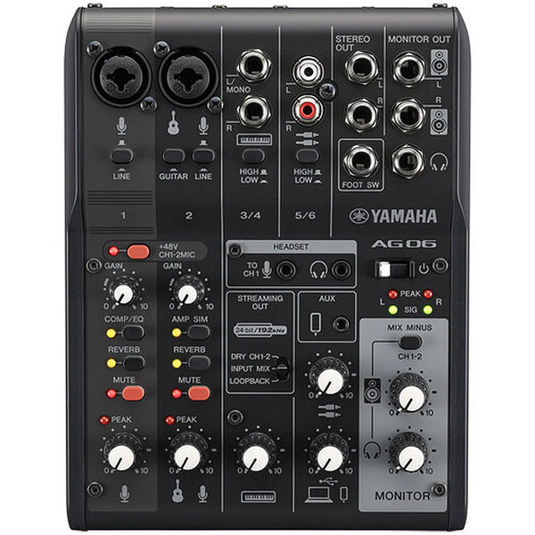 Yamaha 6 Channel Live Streaming Loopback Audio USB Mixer in Black - AG06MK2B