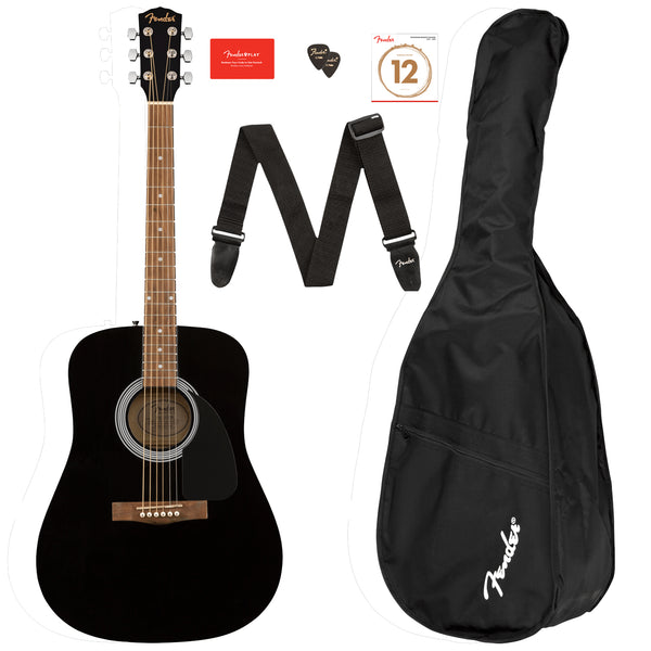 Fender FA-115 Dreadnought Acoustic Guitar Pack in Black w/Bag Picks Strap Strings  - 0971210506