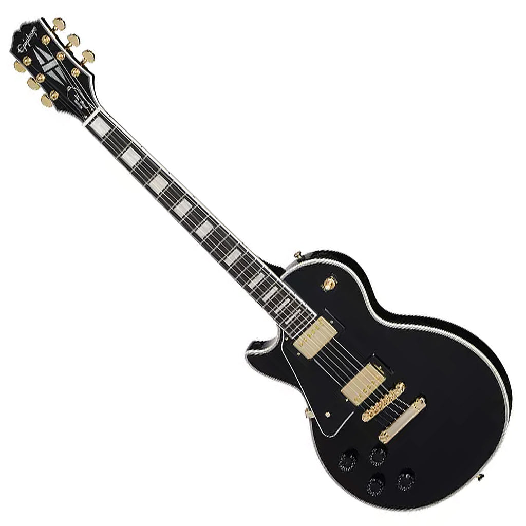 Epiphone Left Hand Les Paul Custom Electric Guitar in Ebony w/Premium Gig Bag - EIGLPCEBGHLH
