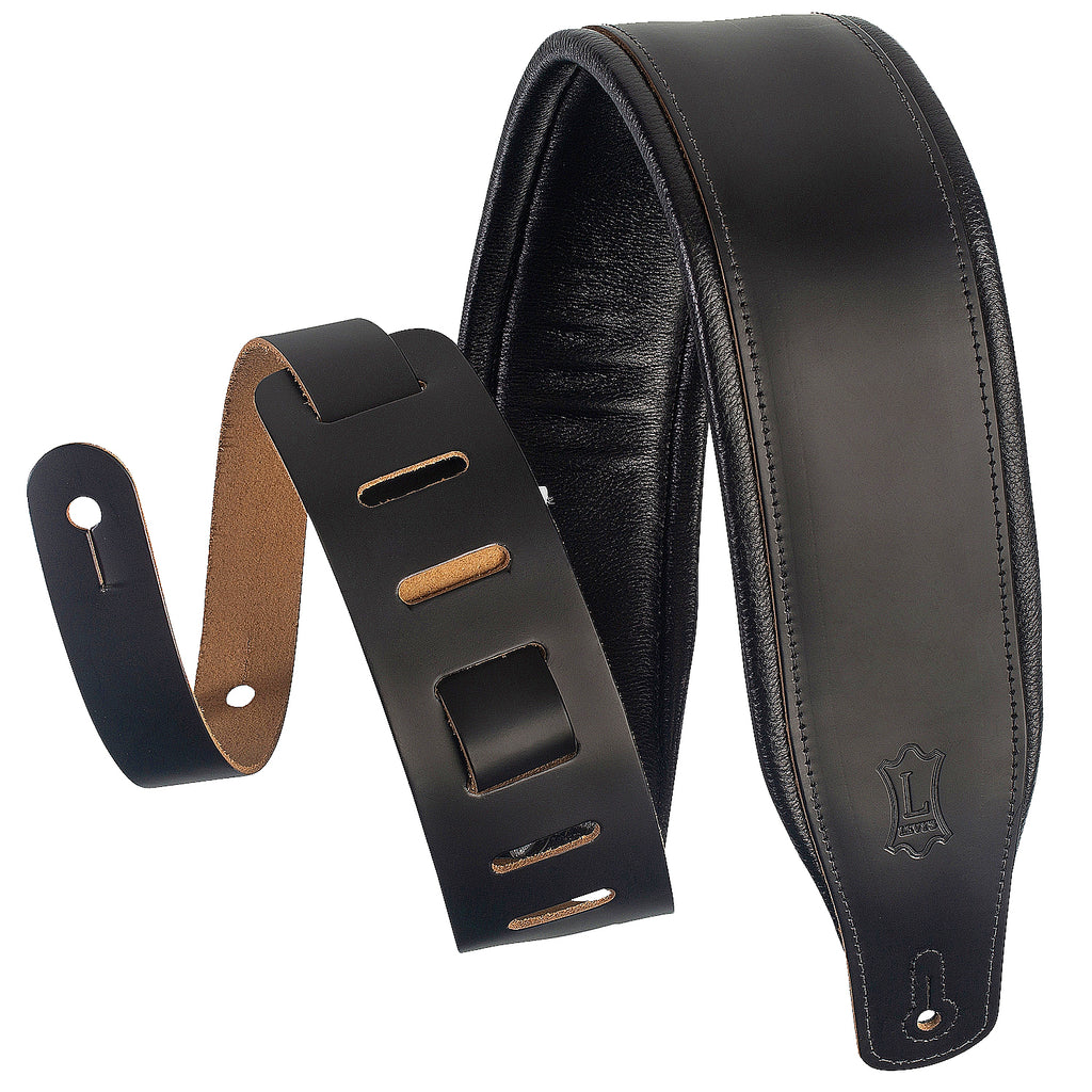 Levys 3 Inch Guitar Strap Top Grain Leather in Black - M26PDBLK