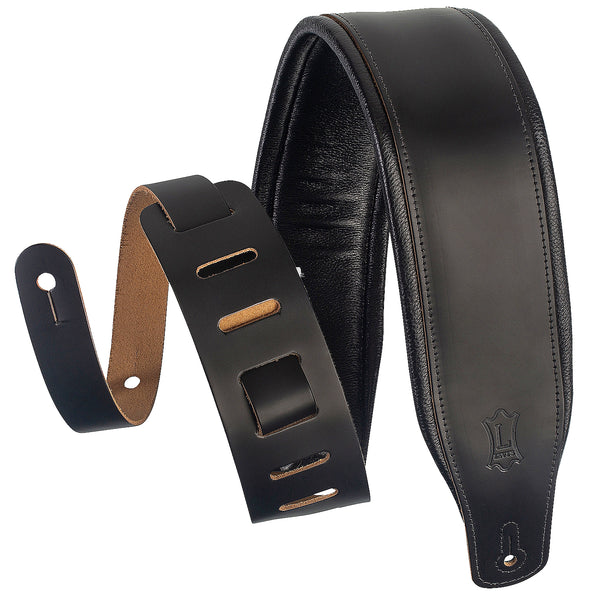 Levys 3 Inch Guitar Strap Top Grain Leather in Black - M26PDBLK