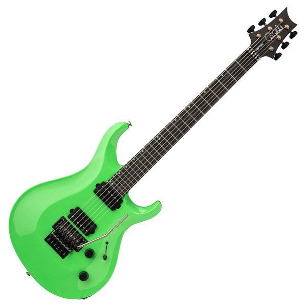 PRS Tekton Floyd Electric Guitar Black Satin Neck In Neon Green w/PRS Premium Gig Bag - 117895NN