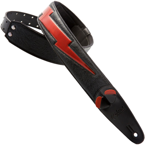 RightOn BOLT II Guitar Strap in Black with Red Bolt - BOLTIIRD