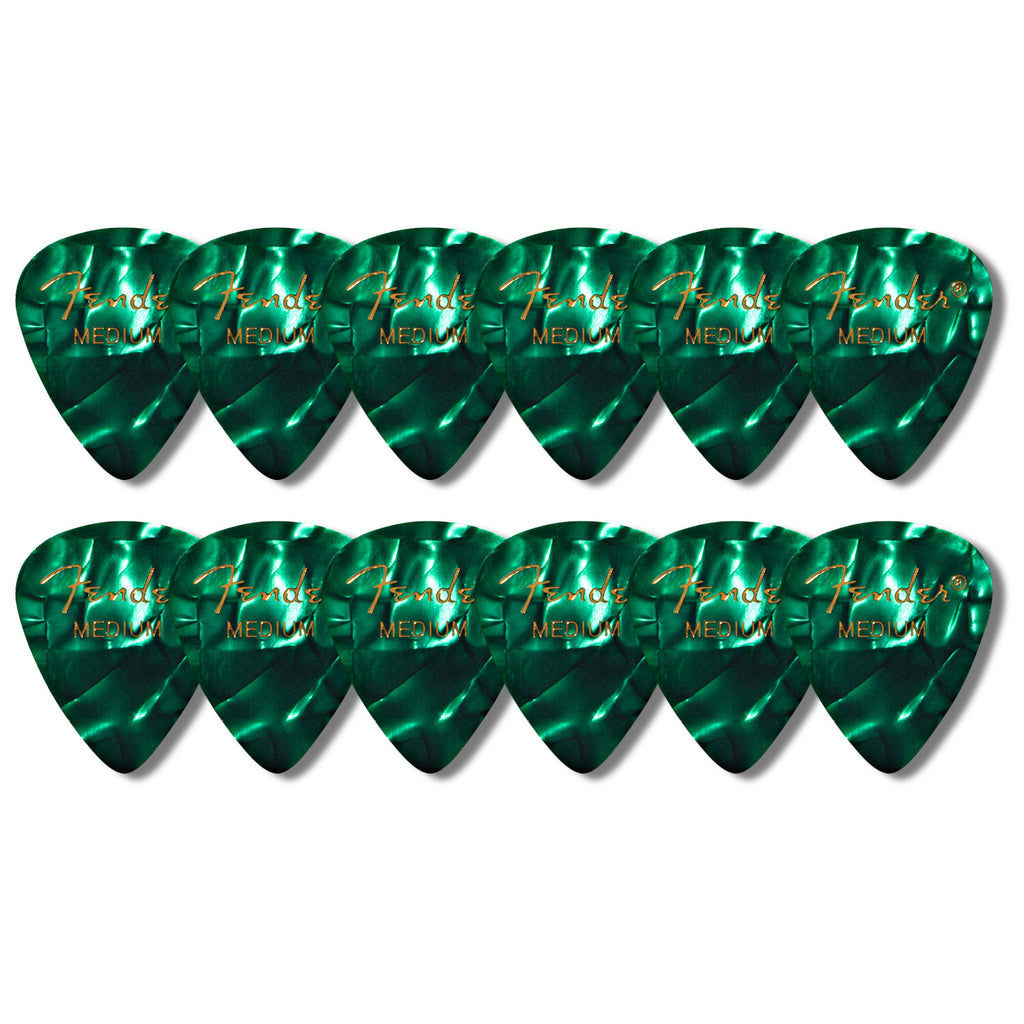 Fender Medium Premium Celluloid Picks Green Moto 351 Shape 12 Pack - 1980351871