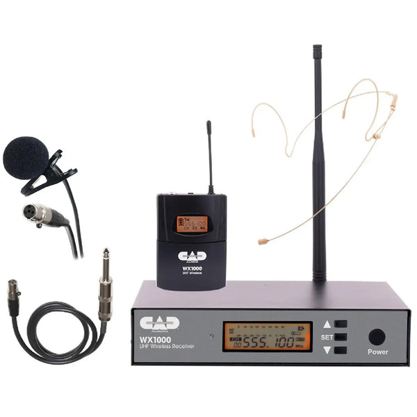 CAD Wireless Bodypack Microphone System w/Lavalier,Headset & Guitar Cable - WX1000BP