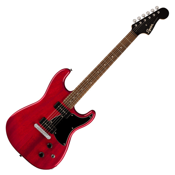 Squier Paranormal Stratosonic Electric Guitar Laurel  Black Pickguard in Crimson Red Transparent - 0377035538