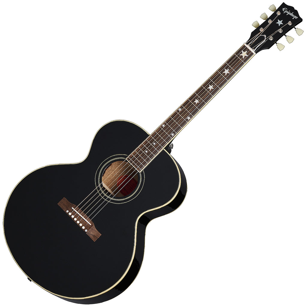 Epiphone J-180 LS Series Acoustic Electric in Ebony w/Case - ECJ180LSEBNH