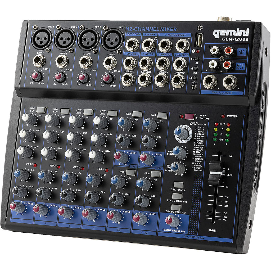Gemini 12 Channel USB Mixer with Bluetooth - GEM12USB