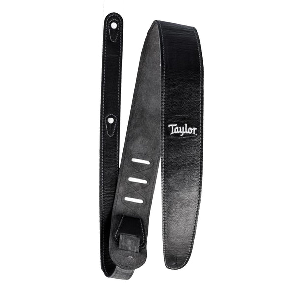 Taylor 2.5 inch Black Leather Suede Back Silver Logo Strap - 410225