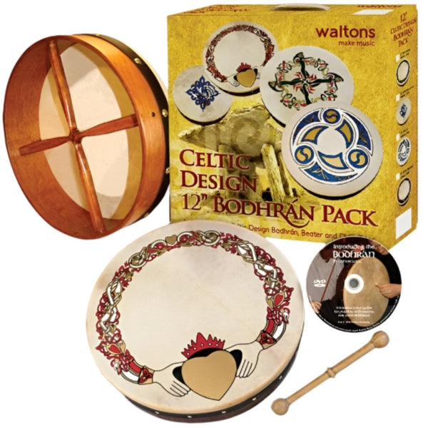 Waltons 12 Inch Bodhran Pack Drum Beater DVD in Claddagh - 10AWALP1931