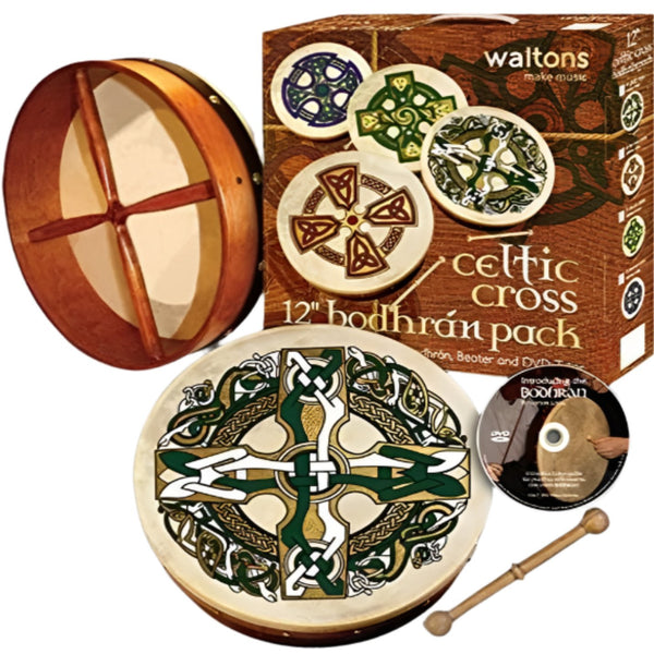 Waltons 12 Inch Bodhran Pack Drum Beater DVD in Gaelic Cross - 10AWALP1932