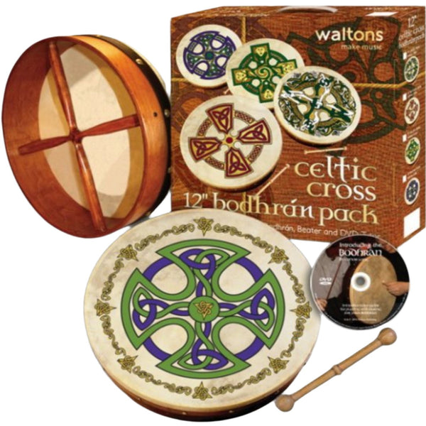 Waltons 12 Inch Bodhran Pack Drum Beater DVD in Brosna Cross - 10AWALP2504