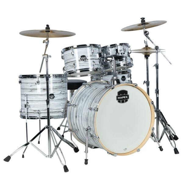 Mapex Limited Edition Mapex Venus 5 pce Kit with 400 Series Hardware and Cymbals in White Thin Grain - MPXLTVE5295TCFH