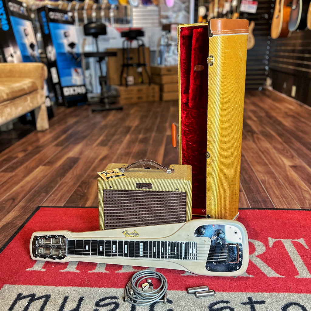 USED SPECIAL! Fender 1958 Lap Steel in White AND 1959 60 Fender Champ Tube Guitar Amplifier - USD59CHAMPAMP&LAPSTEEL