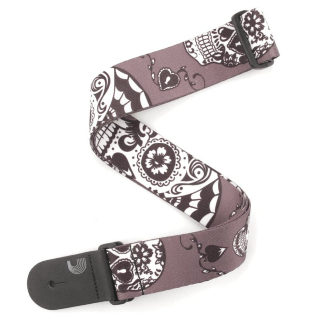 D'addario 50mm Sugar Skulls Guitar Strap in Grey - P20W1412