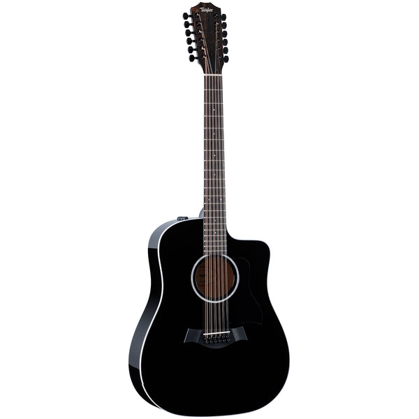 Taylor NOS 250CE Plus 12 String Dreadnought Spruce Top Maple Back/Sides Acoustic Electric Cutaway in Black w/Aerocase - NOS250CEBLKPLUS