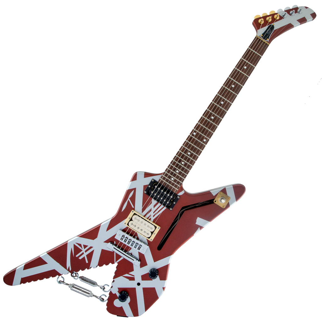 EVH Striped Series Shark Electric Guitar in Burgundy & Silver Stripes - 5107922505