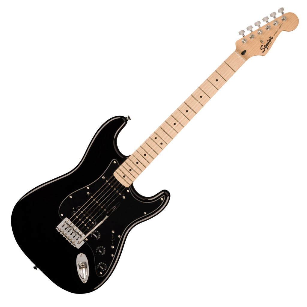 Squier Sonic Stratocaster Electric Guitar HSS Maple Neck Black Pickguard in Black - 0373203506