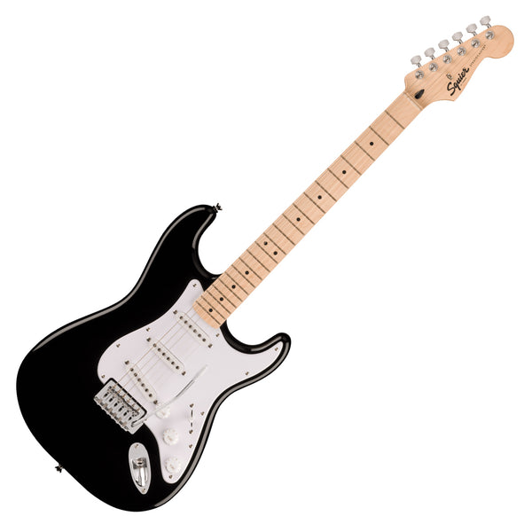 Squier Sonic Stratocaster Electric Guitar Maple Neck White Pickguard in Black - 0373152506