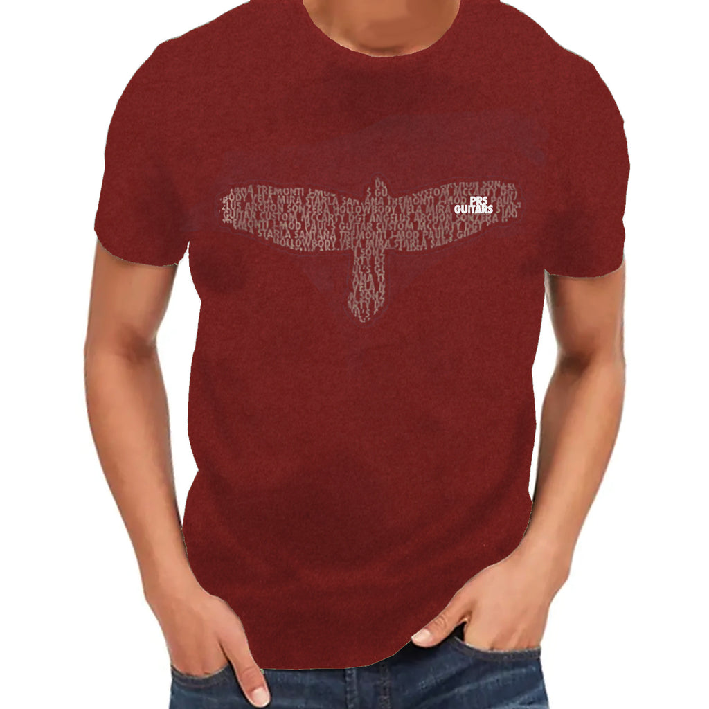 PRS Short Sleeve T-Shirt Bird is Word in Oxblood Red - Medium - 101761003013