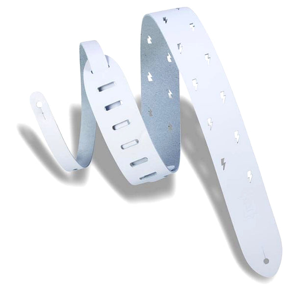 Levys 2" Lightning Bolt Punch Out Strap White - M12LBCWHT
