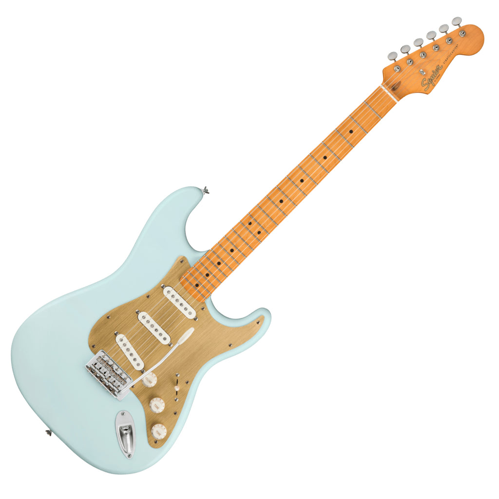 Squier 40th Ann Stratocaster Electric Guitar Maple Anodized Gold Pickguard in Satin Sonic Blue - 0379510572